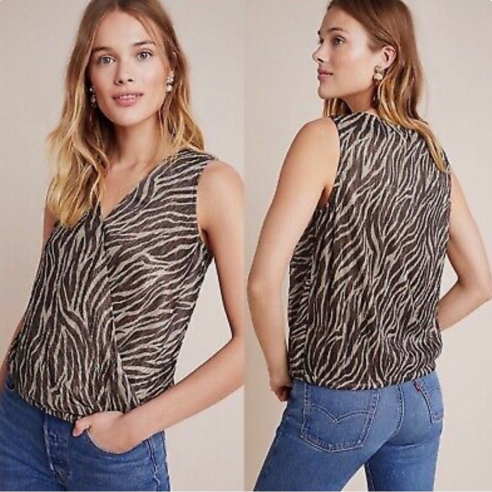Anthropologie Eri + Ali Kasi Shimmer Top Zebra Print